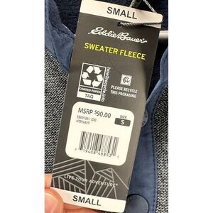 Eddie Bauer Sweater Mens Small Grey‎ Navy Knit Fleece Snap Pullover Classic NEW